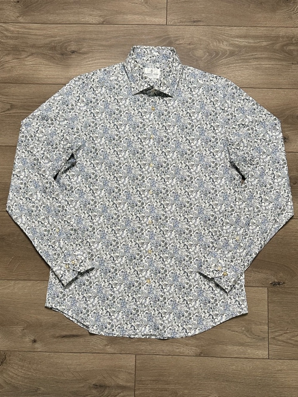 Emanuel Berg Modern Fit Flex Long Sleeve Floral Print Blue White Shirt Large